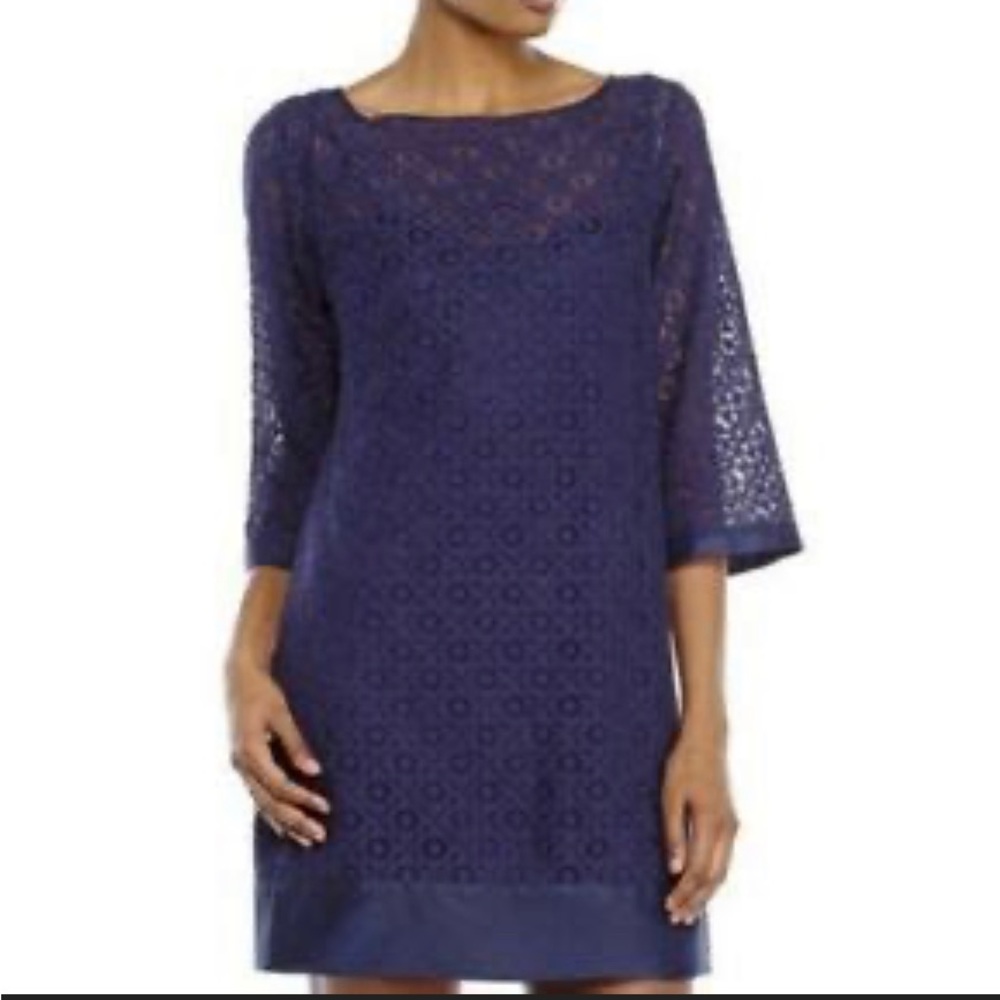 NWT Laundry by Shelly Segal Sheer Purple Lace Overlay Dress, 10